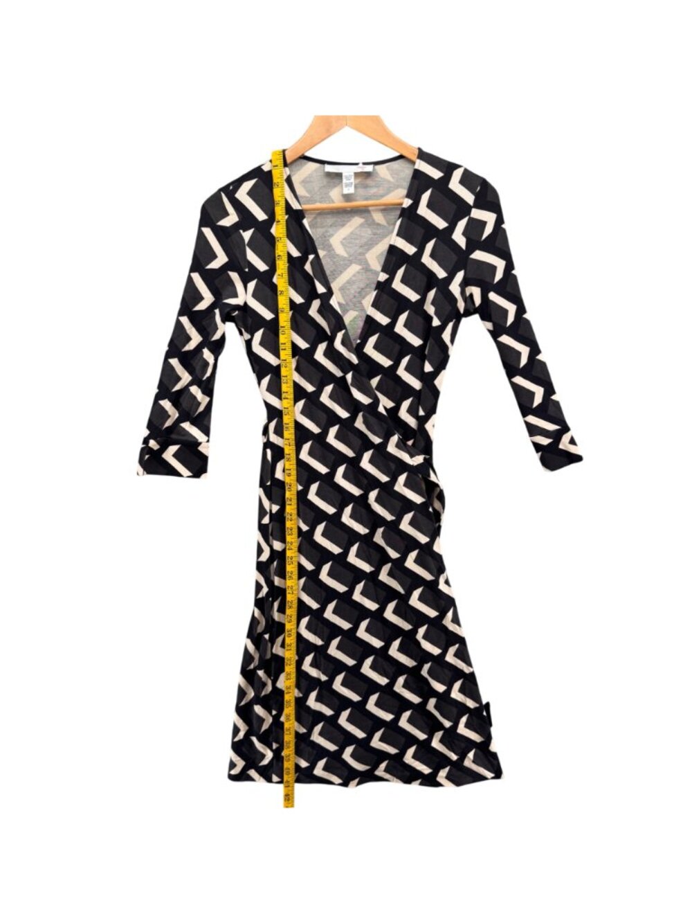 Diane Von Furstenberg Julian Wrap Dress Black White Silk 3/4 Sleeve Size 4 - Picture 8 of 11